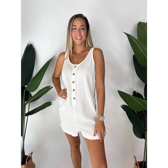💕FAHERTY💕 Dream Cotton Gauze Jamesport Romper ~ White Medium M NWT - Picture 7 of 16